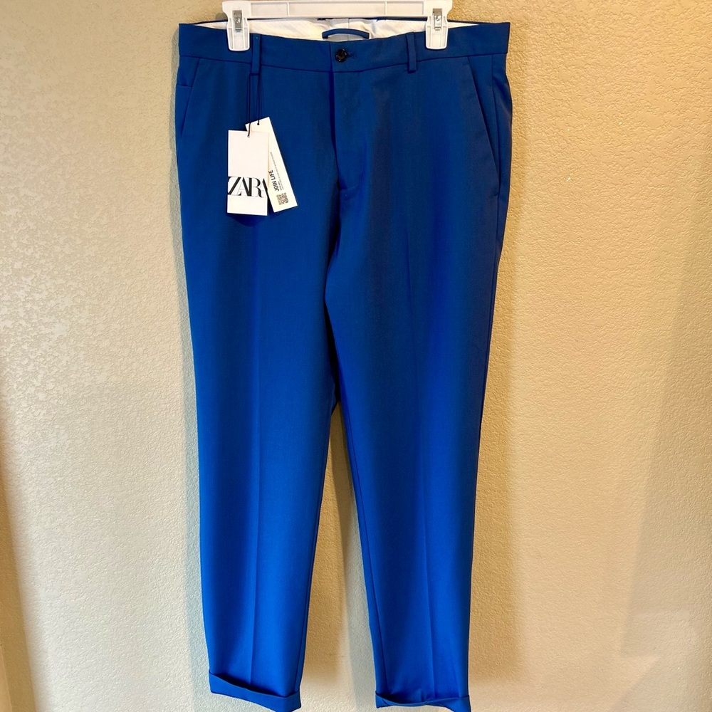 Zara NWT Men's Join Life Royal Blue Pants Recycled Polyester 32 inseam